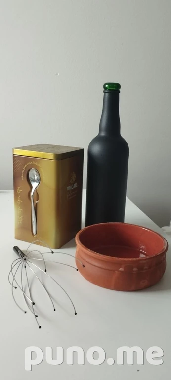 Жестяная банка, массажёр, тарелка, бутылка